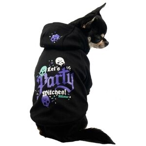 Killstar ✦ Let’s Party Witches Pet Hoodie ✦ Black Jersey Purple Graphic M NWT